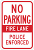 Brady B-401 High Impact Polystyrene Rectangle White Parking Restriction, Permission & Information Sign - 12 in Width x 18 in Height - TEXT: NO PARKING FIRE LANE POLICE ENFORCED - 124321 - 754473-80556 - R. S. Hughes Company, Inc.