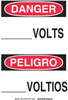 Brady B-302 Polyester Rectangle White Electrical Safety Sign - 10 in Width x 14 in Height - Laminated - Language English / Spanish - TEXT: DANGER ______VOLTS / PELIGRO _______VOLTIOS - 90792 - 754473-90792 - R. S. Hughes Company, Inc.