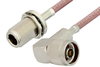 N Male Right Angle to N Female Bulkhead Cable 72 Inch Length Using RG142 Coax - PE33021-72 - Pasternack