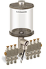 Clear View Multiple Feed Electro Lubricator, 1 qt Acrylic Reservoir, 7 Feeds, 1/4” OD Tube Outlets, 24VDC - B4462-032AB07024D1W - Oil-Rite Corp.