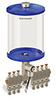 Blue Color Key, Clear View Multiple Feed Electro Lubricator, 1/2 gal Pyrex Reservoir, 7 Feeds, 1/4” OD Tube Outlets, 24VDC - B5162-064PB07024D1BW - Oil-Rite Corp.
