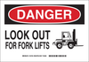 Brady B-401 Polystyrene Rectangle White Truck & Forklift Warehouse Traffic Sign - 10 in Width x 7 in Height - TEXT: LOOK OUT FOR FORK LIFTS - 123744 - 754473-79423 - R. S. Hughes Company, Inc.