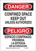Brady B-555 Aluminum Rectangle White Confined Space Sign - 7 in Width x 10 in Height - Language English / Spanish - 124103 - 754473-79861 - R. S. Hughes Company, Inc.