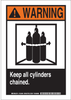 Brady B-555 Aluminum Rectangle White Chemical, Biohazard, Hazardous & Flammable Material Sign - 10 in Width x 14 in Height - TEXT: WARNING KEEP ALL CYLINDERS CHAINED - 126495 - 754473-74679 - R. S. Hughes Company, Inc.