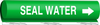 Brady B-689 White on Green Polyester Wrap-Around Pipe Marker - 3/4 in Character Height - Printed Msg = SEAL WATER with Right Arrow - 5758-I - 754476-92603 - R. S. Hughes Company, Inc.