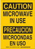 Brady B-401 Polystyrene Rectangle Yellow Radiation Hazard Sign - 10 in Width x 14 in Height - Language English / Spanish - TEXT: CAUTION MICROWAVE IN USE / PRECAUCION MICROONDAS EN USO - 125419 - 754473-73063 - R. S. Hughes Company, Inc.