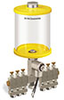 Yellow Color Key, Clear View Multiple Feed Electro Lubricator, 1 qt Acrylic Reservoir, 6 Feeds, 1/8