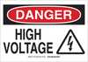 Brady B-302 Polyester Rectangle White Electrical Safety Sign - 10 in Width x 7 in Height - Laminated - TEXT: DANGER HIGH VOLTAGE - 131701 - 754473-82192 - R. S. Hughes Company, Inc.