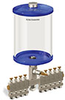 Blue Color Key, Clear View Multiple Feed Manual Lubricator, 1/2 gal Acrylic Reservoir, 9 Feeds, 1/8