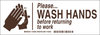 Brady B-401 Polystyrene Rectangle White Personal Hygiene Sign - 10 in Width x 3.5 in Height - TEXT: PLEASE.WASH HANDS BEFORE RETURNING TO WORK - 124635 - 754473-81080 - R. S. Hughes Company, Inc.
