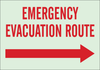 Brady Bradyglo B-347 Polyester / Polystyrene Rectangle Green Emergency & Fire Exit Sign - 10 in Width x 7 in Height - Glow in the Dark - TEXT: EMERGENCY EVACUATION ROUTE - 90950 - 754476-90950 - R. S. Hughes Company, Inc.