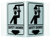 Brady Acrylic V Shape White Eyewash & Shower Sign - 9 in Width x 6 in Height - Glow in the Dark - TEXT: SAFETY SHOWER - 50062 -- 754476-50062 - Image