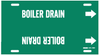 Brady B-915 White on Green Plastic Strap-On Pipe Marker - 2 1/2 in Character Height - Printed Msg = BOILER DRAIN - 4299-G - 754473-66824 - R. S. Hughes Company, Inc.