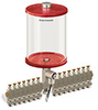 Red Color Key, Clear View Multiple Feed Electro Lubricator, 1/2 gal Acrylic Reservoir, 15 Feeds, 1/8