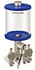 Blue Color Key, Clear View Multiple Feed Electro Lubricator, 1 qt Acrylic Reservoir, 3 Feeds, 1/8