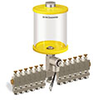 Yellow Color Key, Clear View Multiple Feed Electro Lubricator, 1 qt Pyrex Reservoir, 12 Feeds, 1/8