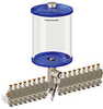 Blue Color Key, Clear View Multiple Feed Electro Lubricator, 1/2 gal Pyrex Reservoir, 17 Feeds, 1/8