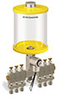 Yellow Color Key, Clear View Multiple Feed Electro Lubricator, 1 qt Pyrex Reservoir, 6 Feeds, 1/4