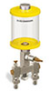 Yellow Color Key, Clear View Multiple Feed Manual Lubricator, 1 pt Pyrex Reservoir, 2 Feeds, 1/4” OD Tube Outlets - B5163-016PB021YW - Oil-Rite Corp.