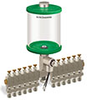 Green Color Key, Clear View Multiple Feed Electro Lubricator, 1 qt Acrylic Reservoir, 12 Feeds, 1/4” OD Tube Outlets, 120V/60Hz - B5162-032AB1212061GW - Oil-Rite Corp.
