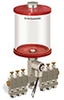 Red Color Key, Clear View Multiple Feed Electro Lubricator, 1 qt Pyrex Reservoir, 6 Feeds, 1/8