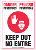 Brady B-946 Vinyl Rectangle White Restricted Area / No Trespassing Sign - 14 in Width x 20 in Height - Pressure Sensitive Adhesive - Language English / Spanish - TEXT: DANGER PESTICIDES KEEP OUT / PEL - 754473-16440 - R. S. Hughes Company, Inc.