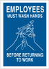 Brady B-555 Aluminum Rectangle White Personal Hygiene Sign - 7 in Width x 10 in Height - TEXT: EMPLOYEES MUST WASH HANDS BEFORE RETURNING TO WORK - 47639 - 754476-47639 - R. S. Hughes Company, Inc.