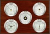 5 Instrument Weather Station - Professional, Nickel cases, Silver dials, Mahogany panel