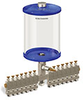 Blue Color Key, Clear View Multiple Feed Manual Lubricator, 1/2 gal Pyrex Reservoir, 14 Feeds, 1/8