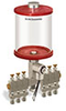 Red Color Key, Clear View Multiple Feed Electro Lubricator, 1 qt Pyrex Reservoir, 6 Feeds, 1/4