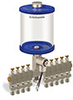 Blue Color Key, Clear View Multiple Feed Electro Lubricator, 1 qt Acrylic Reservoir, 9 Feeds, 1/4” OD Tube Outlets, 24VDC - B5162-032AB09024D1BW - Oil-Rite Corp.