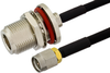 SMA Male to N Female Bulkhead Semi-Flexible Precision Cable 12 Inch Length Using PE-SR402FLJ Coax, LF Solder, RoHS - PE39469-12 - Pasternack