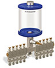 Blue Color Key, Clear View Multiple Feed Manual Lubricator, 1 qt Pyrex Reservoir, 10 Feeds, 1/4” OD Tube Outlets - B5163-032PB101BW - Oil-Rite Corp.