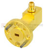 WR-12 to 1.0mm Female Waveguide to Coax Adapter UG-387/U Round Cover Standard with 60 GHz to 90 GHz E Band in Aluminum, Gold -- SMW12AC001-VF - Image