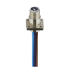 M12 Power Receptacle Connector: Male, front mount with Flange, 4-pin, T-coded, silver housing, 50 V AC / 60 V DC, 16 A - RSA0U 4T-033 - Belden Inc.