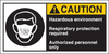Brady B-302 White / Yellow on Black Rectangle Polyester Hazardous Area Label - 5 in Width - 2 1/2 in Height - Printed Text = CAUTION HAZARDOUS ENVIRONMENT RESPIRATORY PROTECTION REQUIRED AUTHORIZED PE - 754476-96168 - R. S. Hughes Company, Inc.