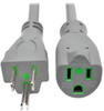 Hospital-Grade Extension Cord, NEMA 5-15P to NEMA 5-15R - Green Dot, 15A, 125V, 14 AWG, 6 ft., Gray -- P024-006-GY-HG - Image