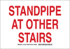 Brady B-401 High Impact Polystyrene Rectangle White Fire Department Sign - 10 in Width x 7 in Height - TEXT: STANDPIPE AT OTHER STAIRS - 127321 - 754473-75653 - R. S. Hughes Company, Inc.