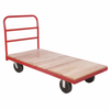 Akro-Mils 1 3000 lb Powder Coated Wood Platform Truck - Crossbar Handle - 54 in Deck Length - 38.38 in Deck Height - 5 in 2 Swivel, 2 Rigid Mold-on Rubber Casters - RPT27541C5M8 -- RPT27541C5M8 - Image