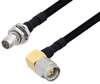 Slide-On BMA Plug Bulkhead to SMA Male Right Angle Cable 6 Inch Length Using PE-SR402FLJ Coax - PE3C4909-6 - Pasternack
