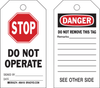 Brady B-853 Black / Red on White Cardstock Equipment Safety Tag - 4 in Width - 7 in Height - Printed Msg = STOP - DO NOT OPERATE - Has Front and Rear Text - 86702 - 754476-86702 - R. S. Hughes Company, Inc.