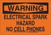 Brady B-401 Polystyrene Rectangle Orange Electrical Safety Sign - 14 in Width x 10 in Height - TEXT: WARNING ELECTRICAL SPARK HAZARD NO CELL PHONES - 127042 - 754473-75369 - R. S. Hughes Company, Inc.