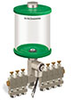Green Color Key, Clear View Multiple Feed Electro Lubricator, 1 qt Pyrex Reservoir, 7 Feeds, 1/8