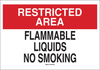 Brady B-555 Aluminum Rectangle White Chemical, Biohazard, Hazardous & Flammable Material Sign - 14 in Width x 10 in Height - TEXT: RESTRICTED AREA FLAMMABLE LIQUIDS NO SMOKING - 40744 - 754476-40744 - R. S. Hughes Company, Inc.