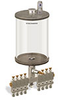 Levelux Clear View Multiple Feed Manual Lubricator, 1/2 gal Acrylic Reservoir, 8 Feeds, 1/4” OD Tube Outlets - B5178-064AB081W - Oil-Rite Corp.