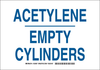 Brady B-302 Polyester Rectangle White Chemical, Biohazard, Hazardous & Flammable Material Sign - 14 in Width x 10 in Height - Laminated - TEXT: ACETYLENE EMPTY CYLINDERS - 125570 - 754473-73253 - R. S. Hughes Company, Inc.