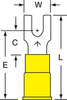 3M Scotchlok Yellow Locking Butted Vinyl Butted Fork & Spade Terminal MVU10-6FBX - 1.03 in Length - 0.32 in Fork Width - #6 Stud - 051128-58855 - R. S. Hughes Company, Inc.