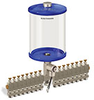 Blue Color Key, Clear View Multiple Feed Electro Lubricator, 1/2 gal Acrylic Reservoir, 16 Feeds, 1/8