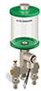 Green Color Key, Clear View Multiple Feed Electro Lubricator, 1 pt Pyrex Reservoir, 2 Feeds, 1/4” OD Tube Outlets, 120V/60Hz - B5162-016PB0212061GW - Oil-Rite Corp.