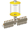 Yellow Color Key, Clear View Multiple Feed Manual Lubricator, 1 qt Acrylic Reservoir, 12 Feeds, 1/8
